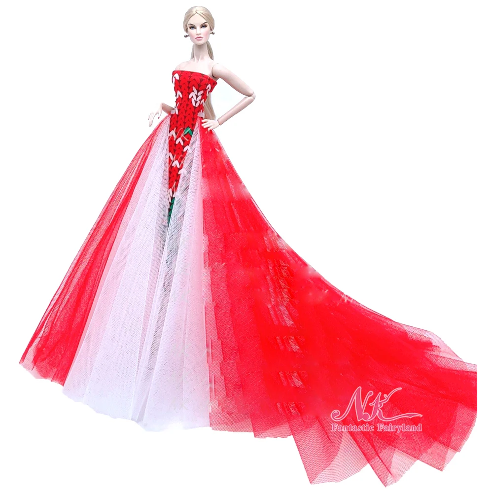 1 Kos Lutka Poročno Obleko Red Dolgega repa Oblačila, Čipke, Zvečer Princesa Obleko Za Barbie Lutka Obleko Sanjsko Hišo Dodatki