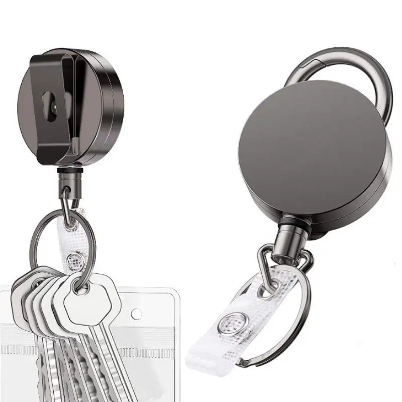 1PCS Kovinska Prevleka Sivo-črni barvi Zložljive Keychain ID Imetnik Ključnih Verige Enostavno Potegnite Gumb Key Ring Vroče Prodaje Dodatki