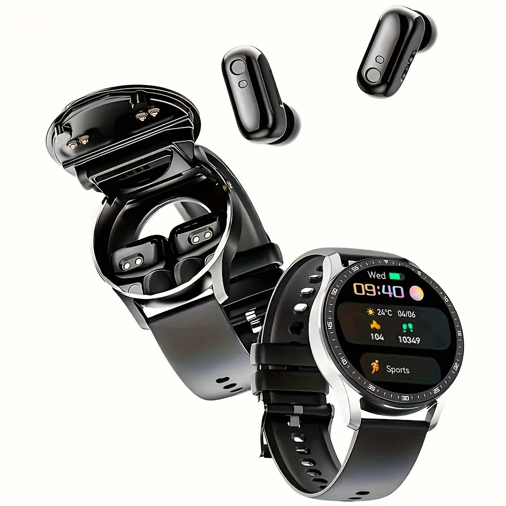 2-v-1 Pametno Gledati Vgrajeno Slušalke Športne Nepremočljiva Fitnes Tracker Brezžični Klic Smartwatch z Čepkov za Android in IOS