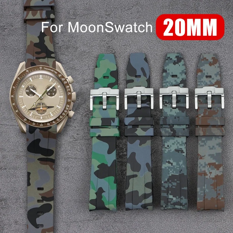 20 MM Prikrivanje Trak Za Omega Za Swatch MoonSwatch Ukrivljen Koncu Silikonske Gume Pin Buckle Pas Moški Ženske Šport Zapestnica