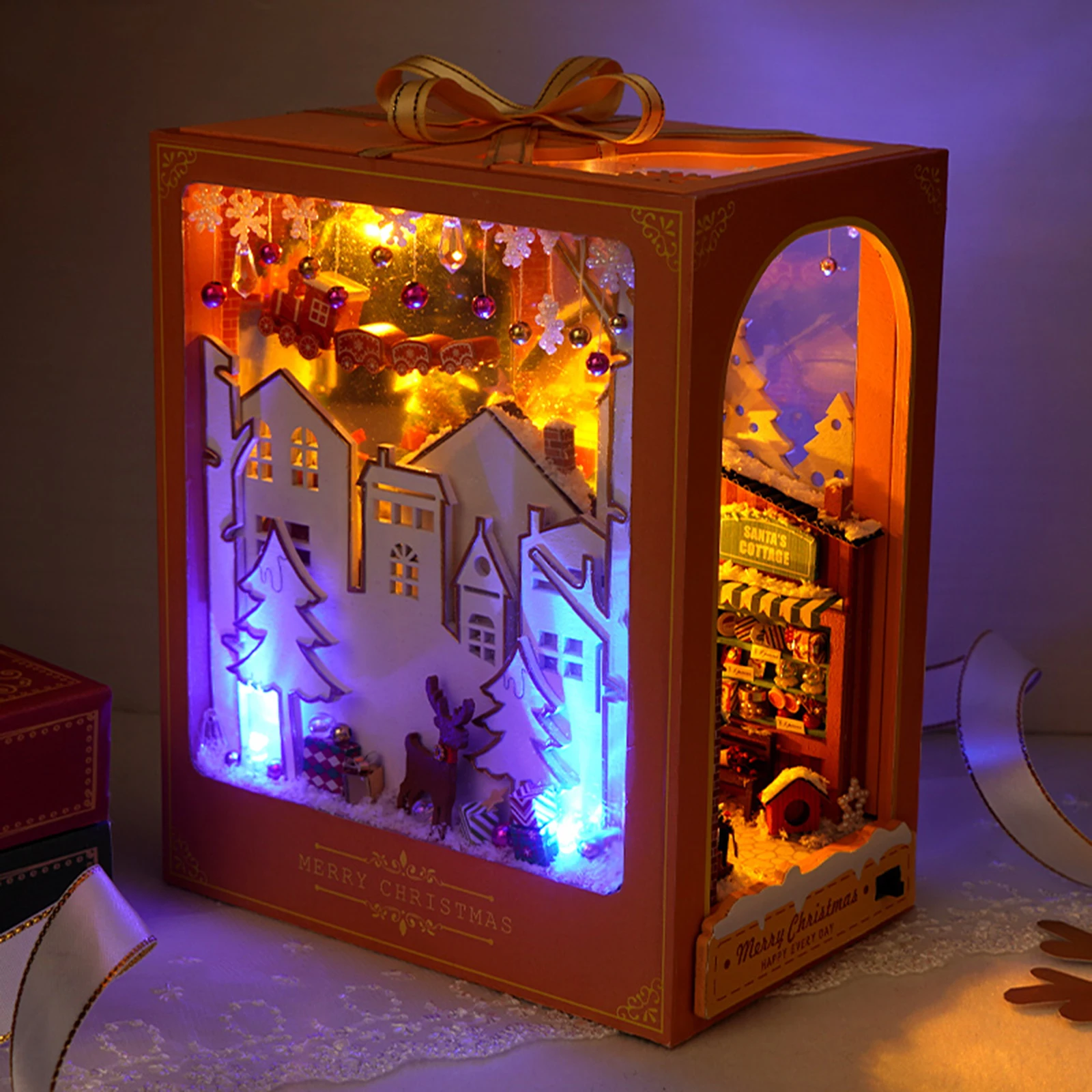 3D DIY Knjiga Kotiček za Vgradnjo Lesenih Knjigo Stati Puzzle LED Žareče Izobraževalne Polico Miniaturni Vstavite Stavbe Lutke Doma Dekor