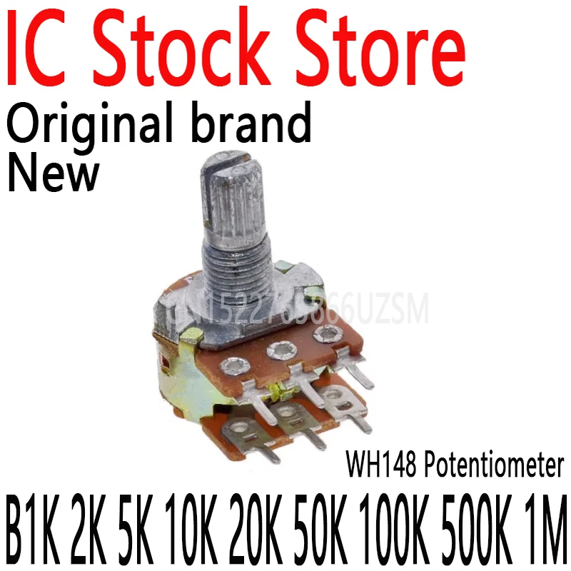 5PCS Gred Ojačevalnik Dual Stereo Potenciometer Ročaj Dolžina 15mm Nastavljiv Odpornost WH148 B1K 2K 5K 10K 20K 50K 100K 500 K 1M
