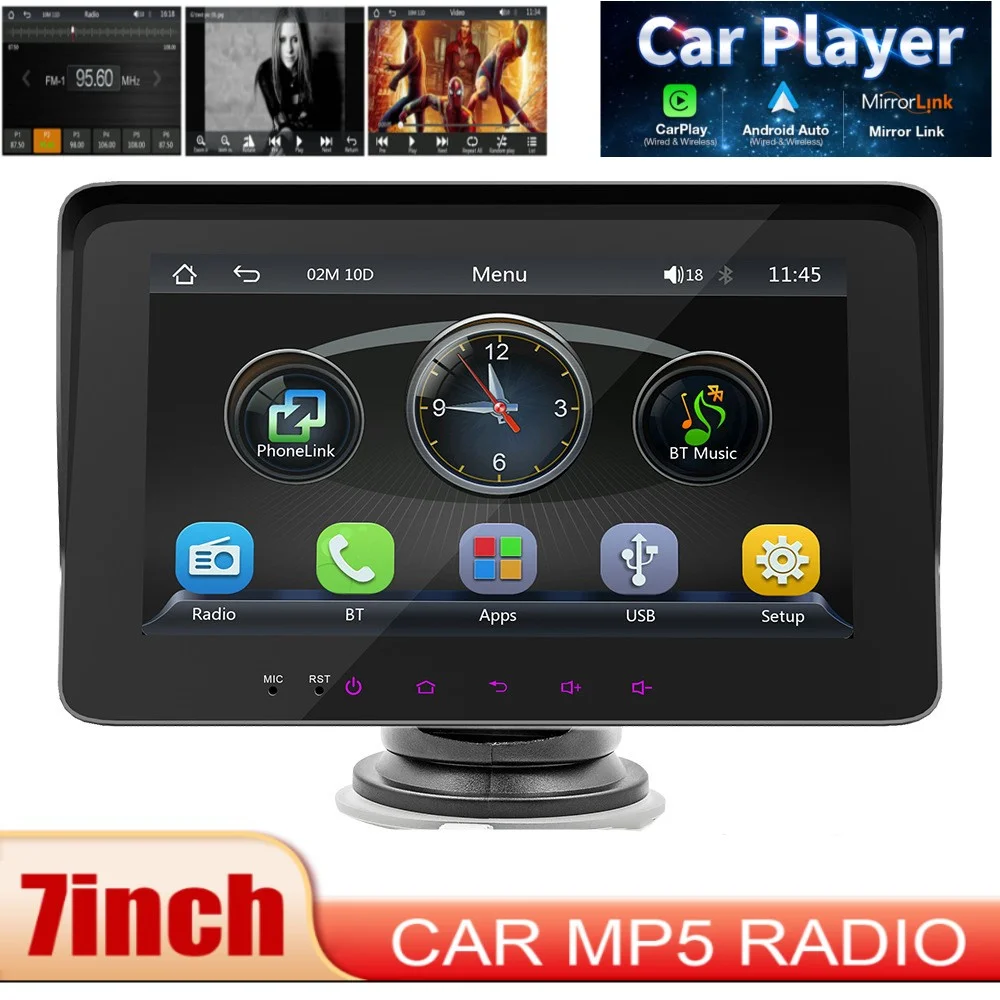 7inch Avto Radio Večpredstavnostna Video Predvajalnik Prenosni Brezžični CarPlay Android Auto Zaslon na Dotik Univerzalna za Volkswagen/Mazda/Kia