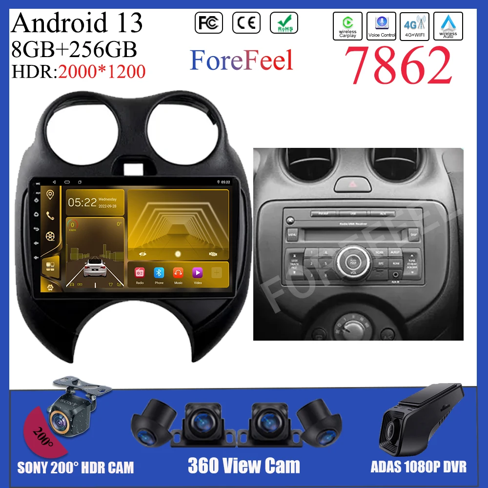 Android 13 Auto Avto Radio Predvajalnik Za Nissan Marca MICRA 2010-2013 Navigacija GPS Carplay NE 2Din DVD Carplay Stereo