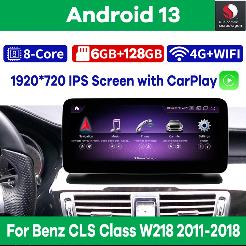Android 13 Qualcomm 6 G 128G Avto Multimedijski Predvajalnik, GPS Stereo Radio za Mercedes Benz CLS Razred W218 2011-2018 CarPlay Video
