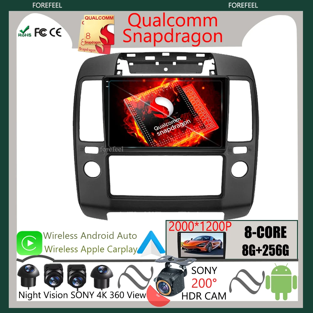 Android Avto Nissan Navara 3 D40 2004 2005 2006 2007 2008 Qualcomm GPS Bluetooth QLED Brezžične Stereo Multimedijske WIFI, BT DVD