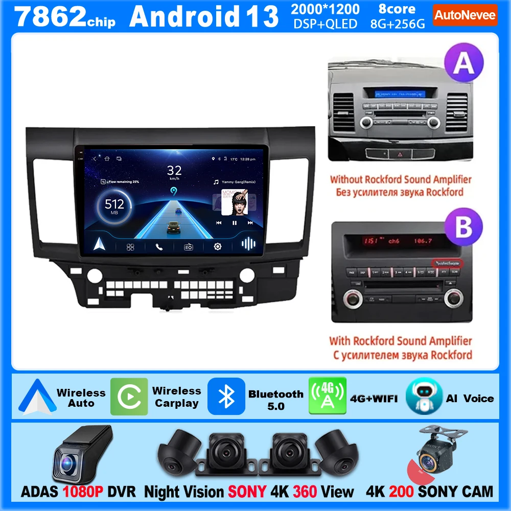 Android Avto Radio Za MITSUBISHI LANCER 10 CY 2007 - 2017 Avtomobilske Večpredstavnostna Carplay Brezžični GPS Navigacijo, Audio Zaslon