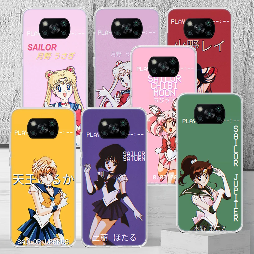 Anime S-Sailor Moon Telefon Primeru Kritje Za Xiaomi Poco X3 Nfc X4 GT X5 Pro M5S M3 M4 M2 F3 F2 F1 Opomba 10 A3 A2 Lite Mehko Coque