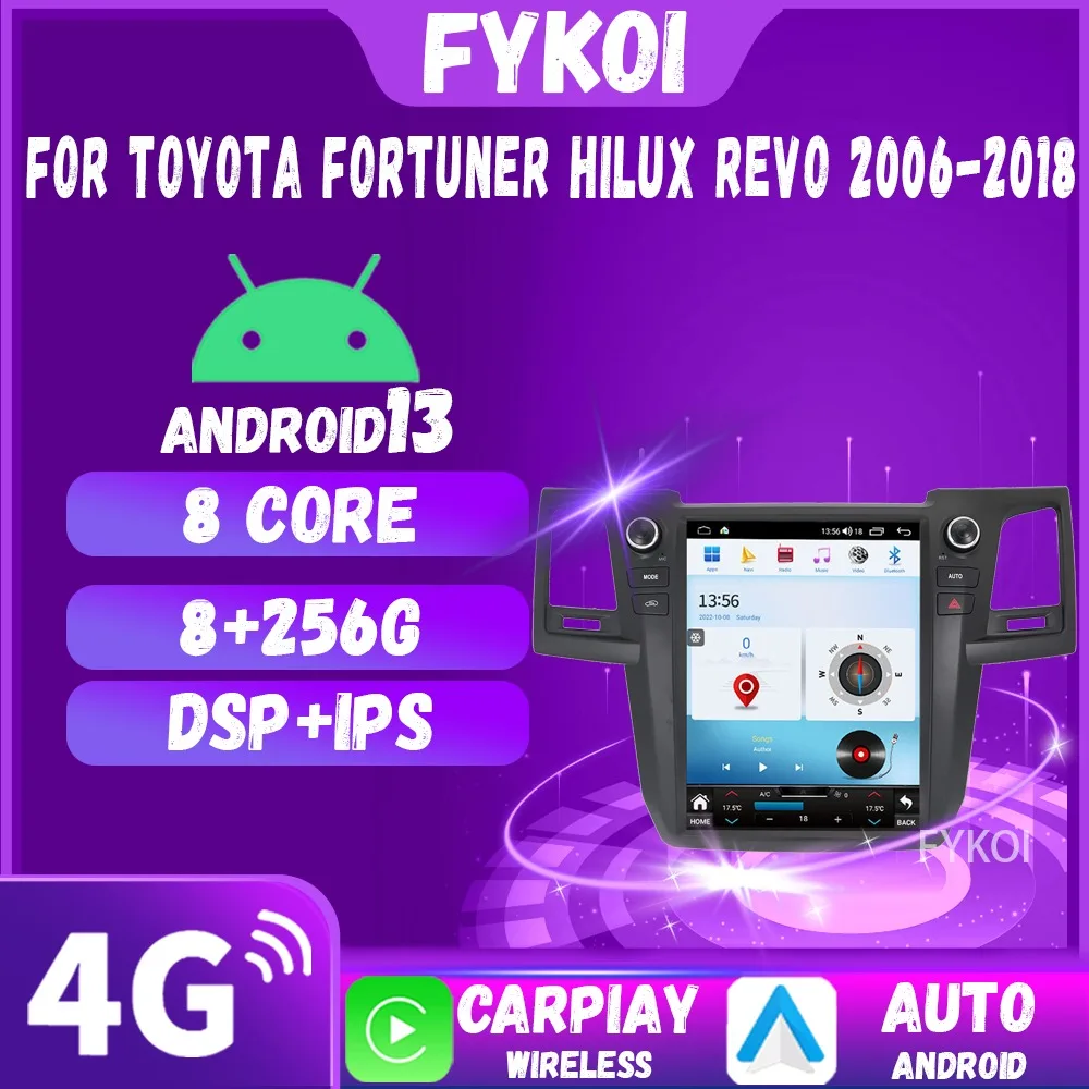 Avto Radio Za Toyota Fortuner Hilux Revo 2006-2018 CarPlay Android Auto Avtomobilske Večpredstavnostna Tesla Stil Bluetooth 4G WIFI, GPS