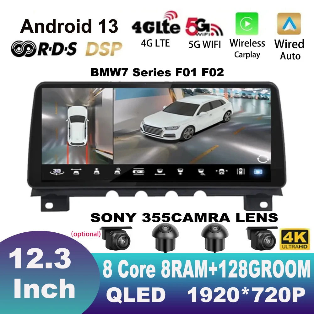 Avto Večpredstavnostna Auto Spremlja 12.3 Palčni GPS Navigacijski Stereo Radio Android13 Za BMW 7 Series F01 F02 CIC NBT Carplay QLED Sreen