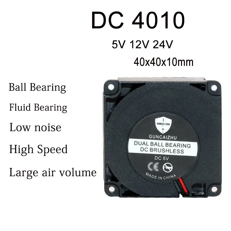 DC 4010 40x40x10mm centrifugalni turbinski ventilator kroglični ležaj Ležaj Fluid 5v12v24v 7500RPM 3D tiskalnik hladilni ventilator