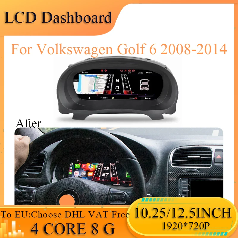 Digitalni LCD nadzorno ploščo Plošča Za Volkswagen Golf 6 GTI 6R Virtualni Instrument Grozd Petelin merilnik Hitrosti 2008-2014