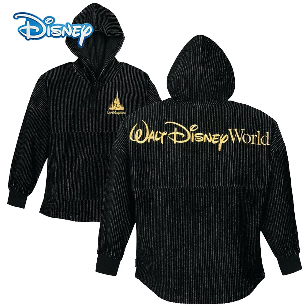 Disney 50. Obletnico Velvet Unisex Ženske Pismo Disneyworld Black Hoodies Majica Puloverju Oversize Nekaj Svoboden Priložnostne