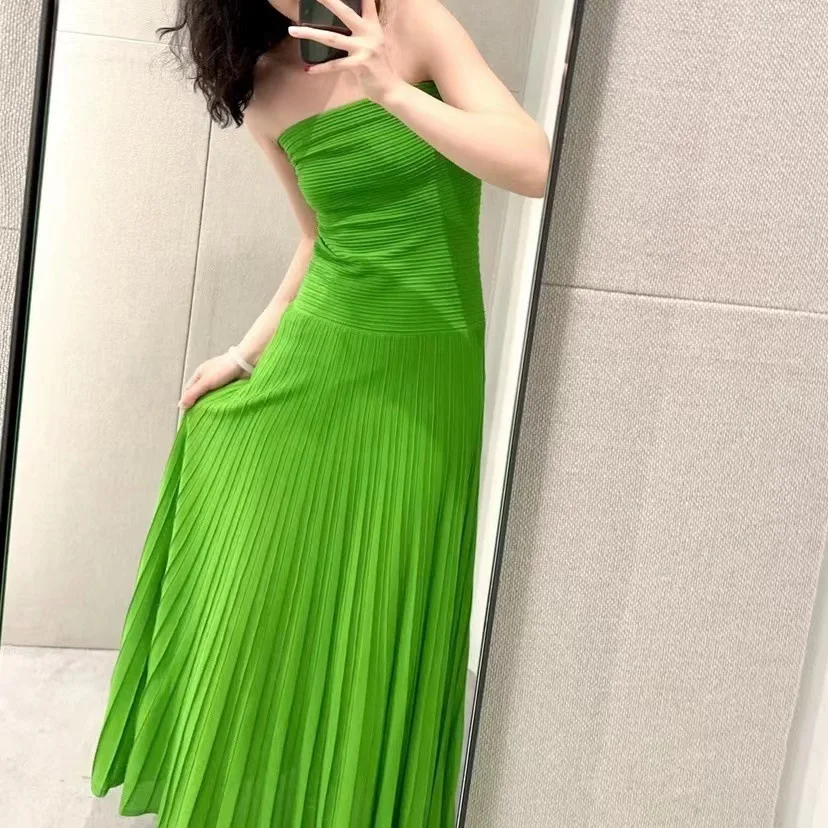 EFATZP Ženske Pletene Obleke 2023 Nov Modni Zeleni brez naramnic Elegantne Večerne Stranka Slim Obleke