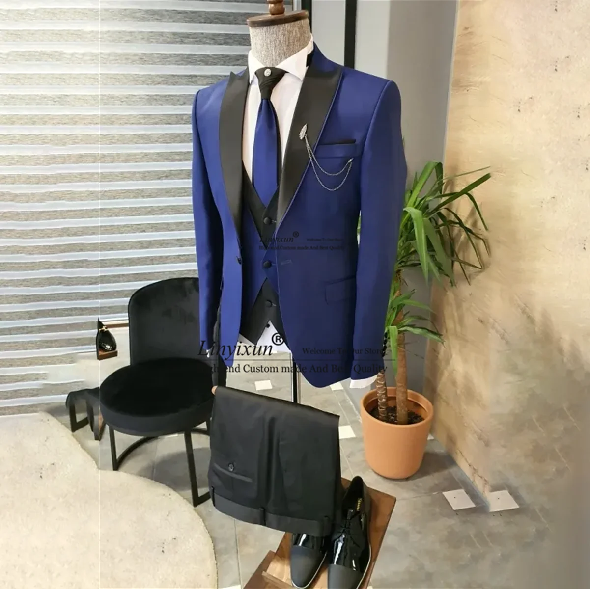 Formalno Moške Obleke Dosegla vrhunec River Ženina Poročna Tuxedos 3 Kosov Določa Poslovnih Moški Jopiči Slim Fit trajes elegante par hombres