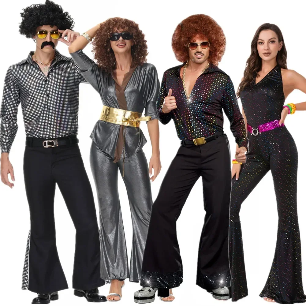 Halloween Carnival Party Retro 60-ih, 70-ih Rock Disco Hipi Kostumi za Odrasle pustna Cosplay za Ženske, Moške, Pare,