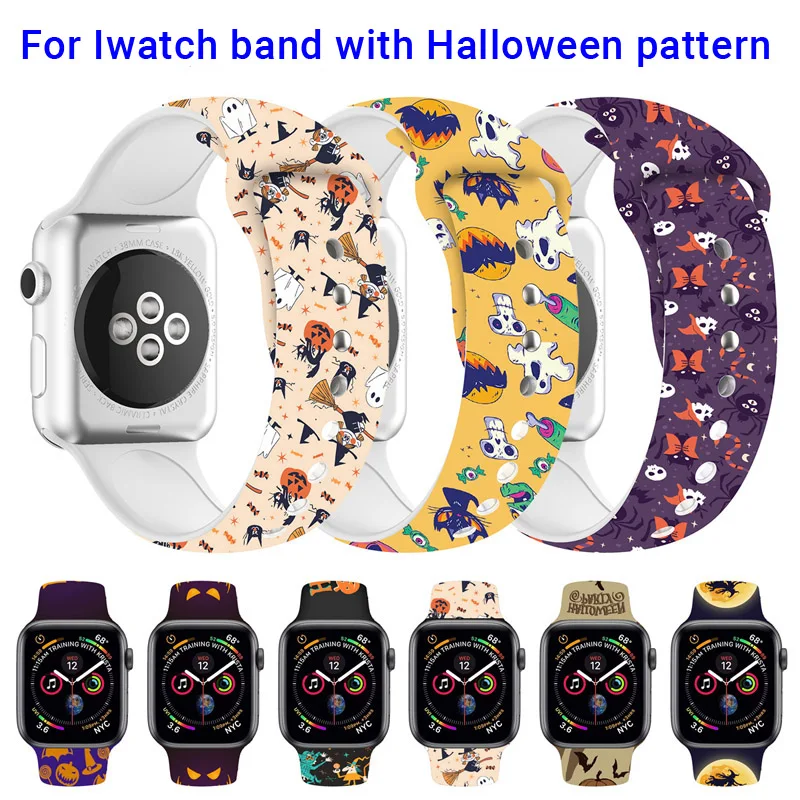 Halloween vzorec Silikonski Trak za Apple Watch Ultra 8 7 6 5 4 3 SE2 Serije 49 45 44 42 41 40 38 mm iWatch Ženske Moški Šport Trak