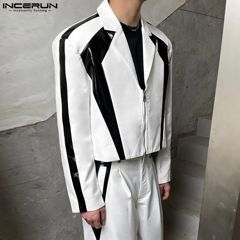 INCERUN Vrhovi 2023 korejskem Slogu Nove Moške Black&White Kontrastne Barve Mozaik Jopič Priložnostne Ulične Moško Obleko Plasti S-5XL