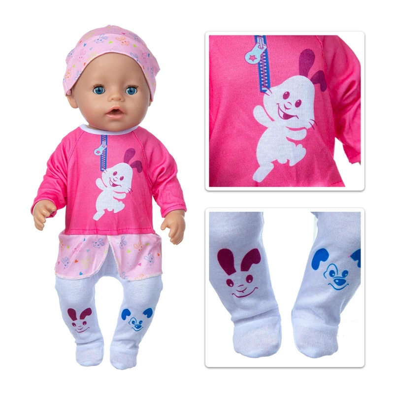 Jumpsuits+Klobuk Lutka Obleko, ki ustreza 17 palčni 43 cm Punčko Oblačila Rojen Baby Obleko Za Otroka, Rojstni dan Festivala Darilo
