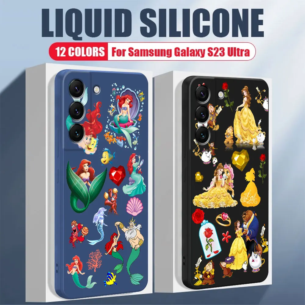 Kvadratni Tekoče Kritje velja za Samsung Galaxy S20 FE S23 Ultra 5G S10 S21 S22 Plus S10e Disney Ariel Pincess Umetnosti Luksuzni Lupini