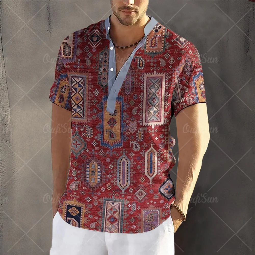 Luksuzna moška T-Majice Hawaiian Majica Kratek Rokav Vrh 3D Tisk Oblačil Prevelik Jopico Oblačila Retro Ulične Moške Henley