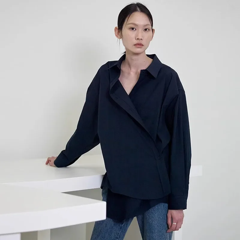 MO * Shirt Vrh Žensk Jesen/Zima Novi korejski Design Smislu Majhne in neprimerne električne Svoboden Long Sleeve Majica