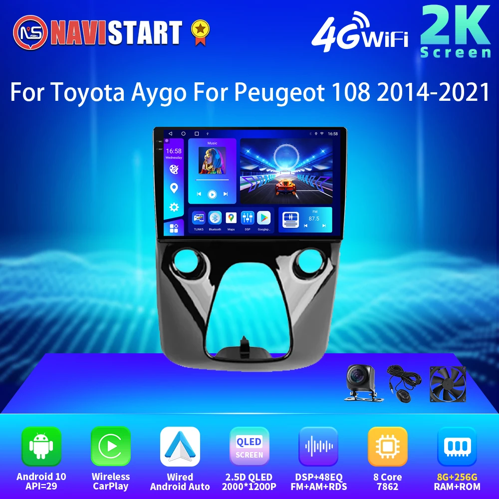 NAVISTART 2K 2000*1200 avtoradia Za Toyota Aygo Za Peugeot 108 2014 - 2021 Carplay Android Auto 4G WIFI GPS DSP RDS Večpredstavnostnih