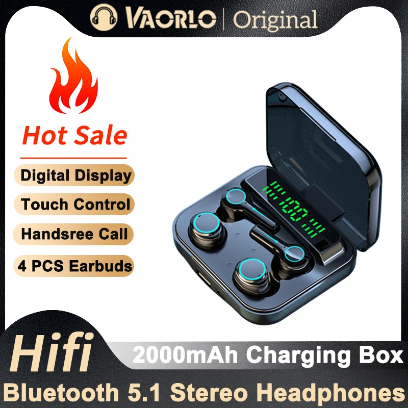 Novo TWS 4 Čepkov Bluetooth 5.1 Brezžične Slušalke Digitalni Prikaz Stereo HI-fi Slušalke Dotik Šport šumov Slušalke