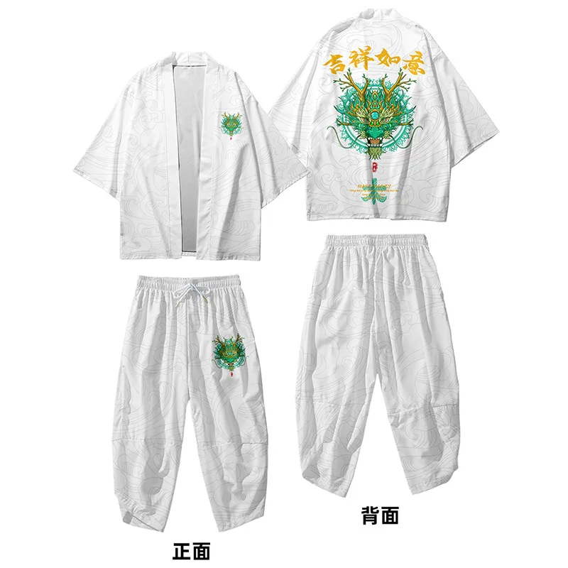 Obleko, Dvodelno, Svoboden Japonski Jopico Ženske Moški Cosplay Yukata Oblačila Harajuku Zmaj Tiskanja Kimono Hlače Določa