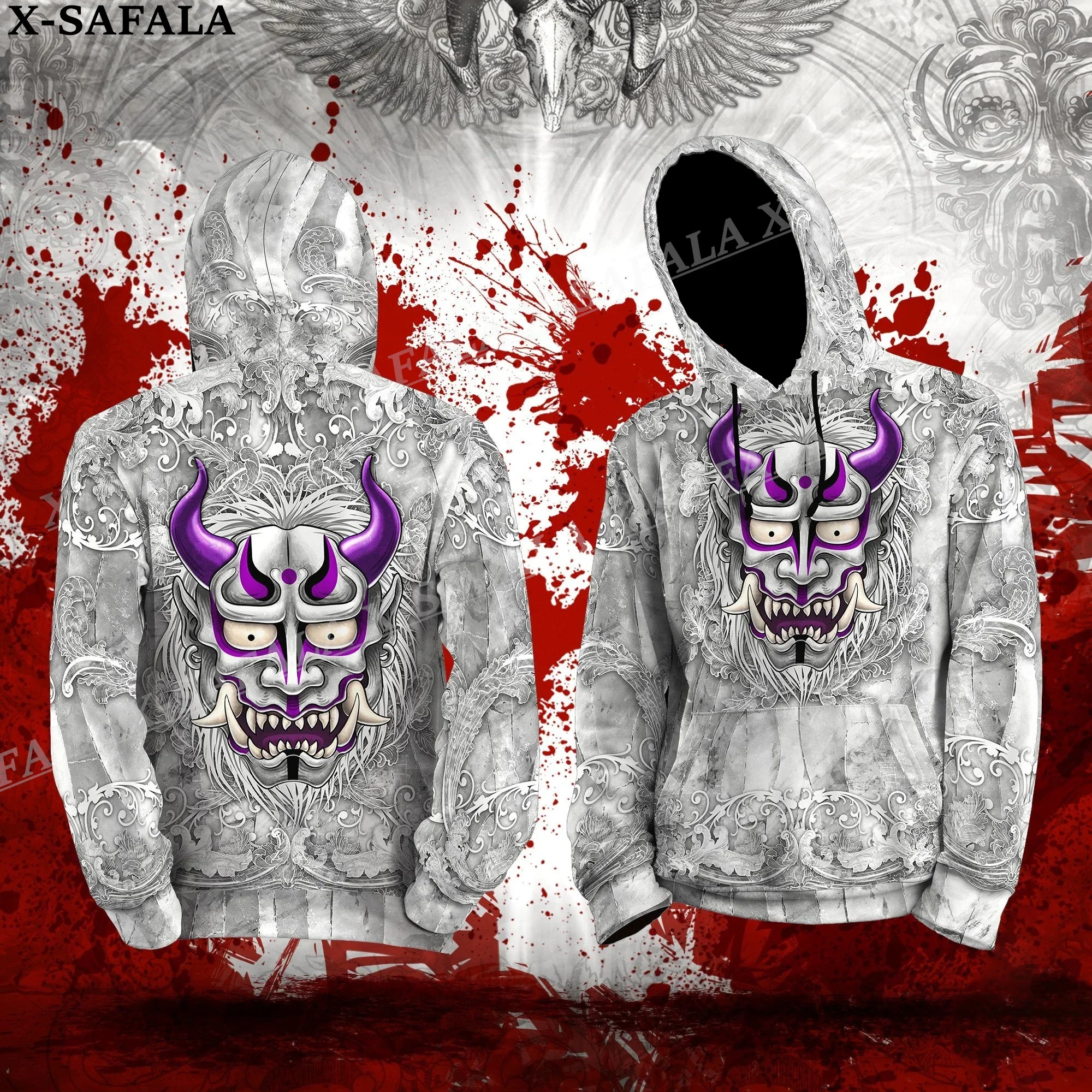 Oni Japonski Samuraj Masko Tatoo 3D Tiskanja Zadrgo Hoodie Moški Ženski Pulover Majica Hooded Suknjič Jersey Plašč Trenirke-13