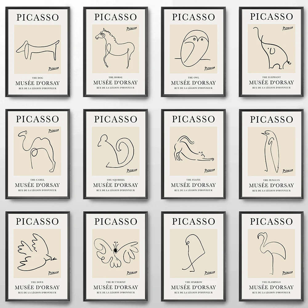 Pablo Picasso Živali Skica Pes, Mačka, Risanje Plakatov Črte Art Natisne Razstava Galerija Stenske Slike Platno Slikarstvo Doma Dekor