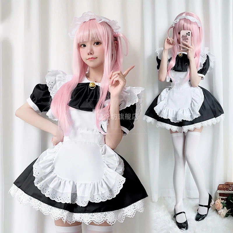 Plus Velikost Devica Cosplay Cat Dekle Črne in Bele Devica Obleko Lolita Princess Oblačenja Anime Housemaid Kave Natakar Oblačila, 4-delni