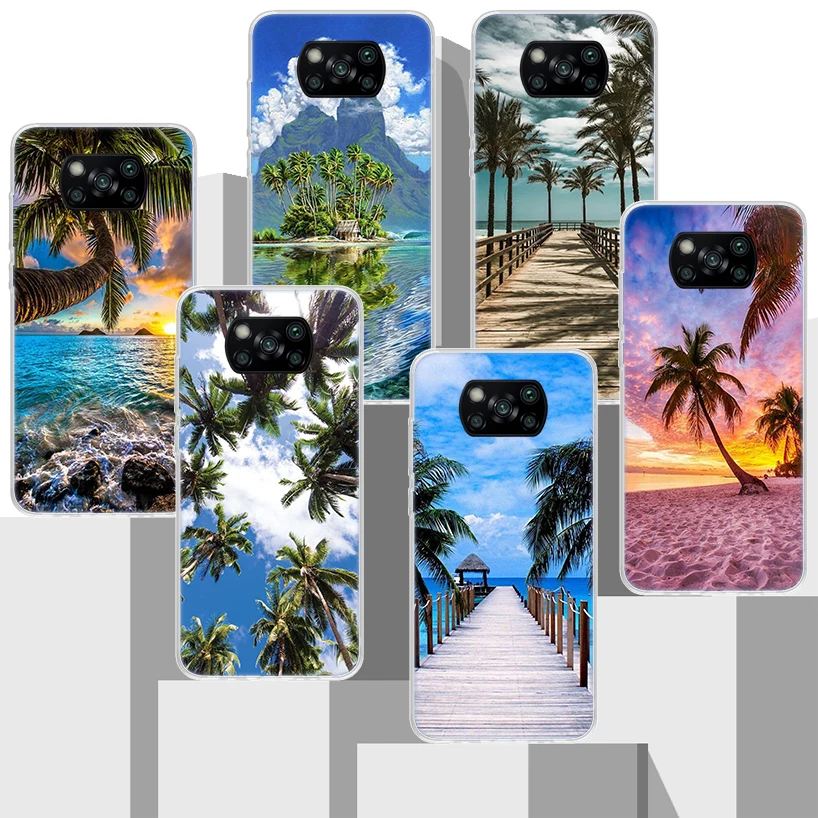 Poletja, Plaže, sončni Zahod, Morje Palmovih Dreves, ki so Mehki Silikonski Primeru Telefon Za Xiaomi Mi 10T 11T 9T Pro 12X 11i 12 11 Lite 5G 10 9 8 6X 5X Ultra
