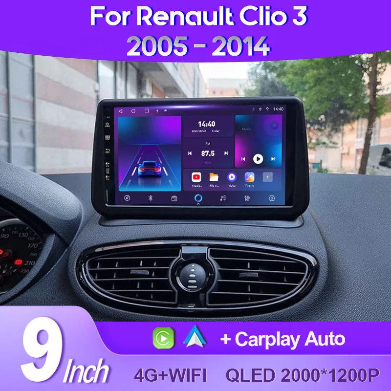 QSZN Za Renault Clio 3 2005-2014 2K QLED Android 13 avtoradio Multimedijski Predvajalnik Videa, GPS AI Glas CarPlay 4G Stereo Navigacijo