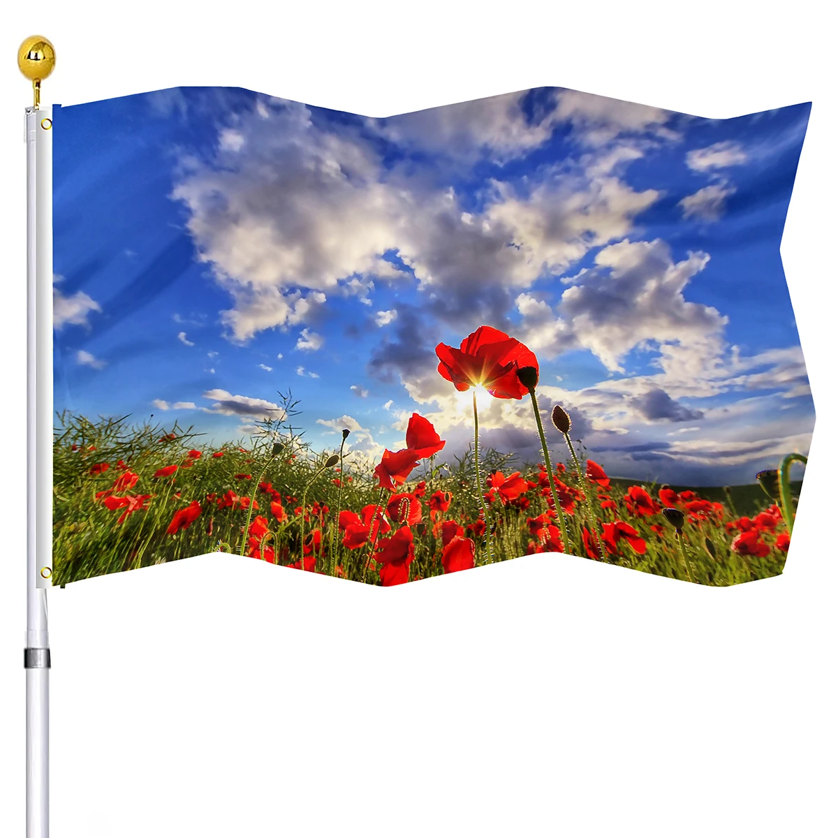 Rdeči Cvet Maka Zastavo Zemljišč Cvetenja Rastlin, Dekorativni Zastavo za Hišo Notranja Zunanja Dvojno Sešijejo Zastav s Medenina Grommets