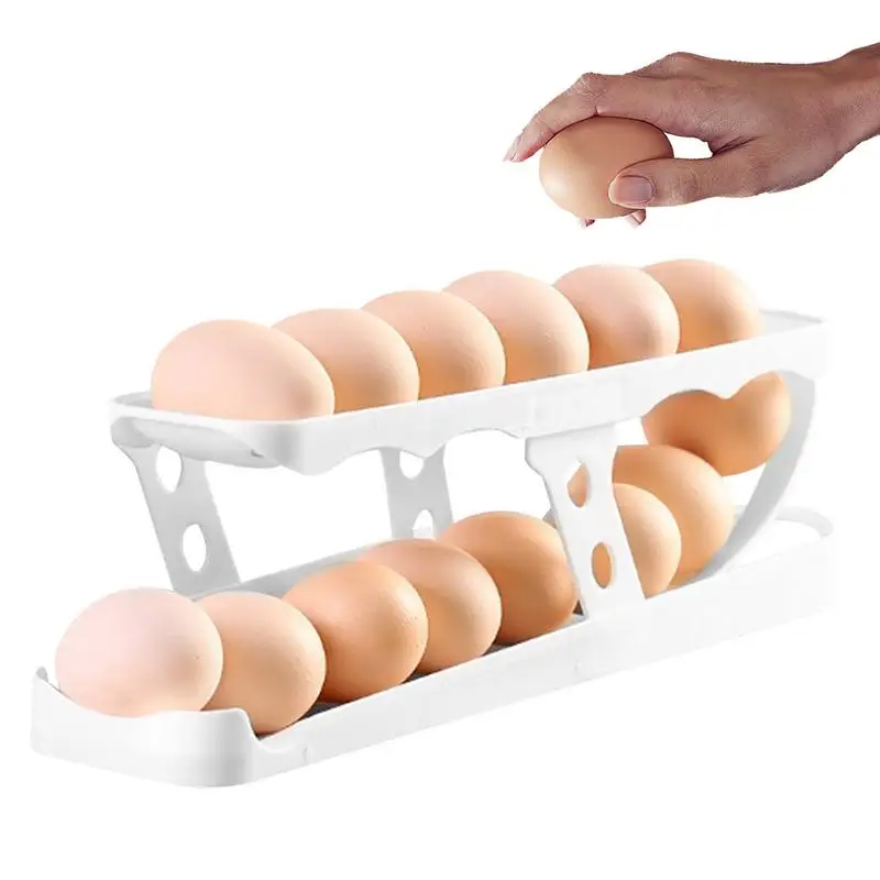 Samodejno Jajce Roller Škatla Za Shranjevanje Hladilnik Prihranek Prostora Samodejno Vozni Jajce Pladenj Za Gospodinjstvo Jajce Shranjevanje Potisnite Polje