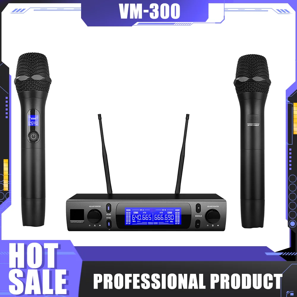 Strokovno VM300 Brezžični Dinamični Mikrofon sistema Za JBL 2 Kanal UHF VM 300 mikrofon za Petje KTV DJ Fazi karaoke