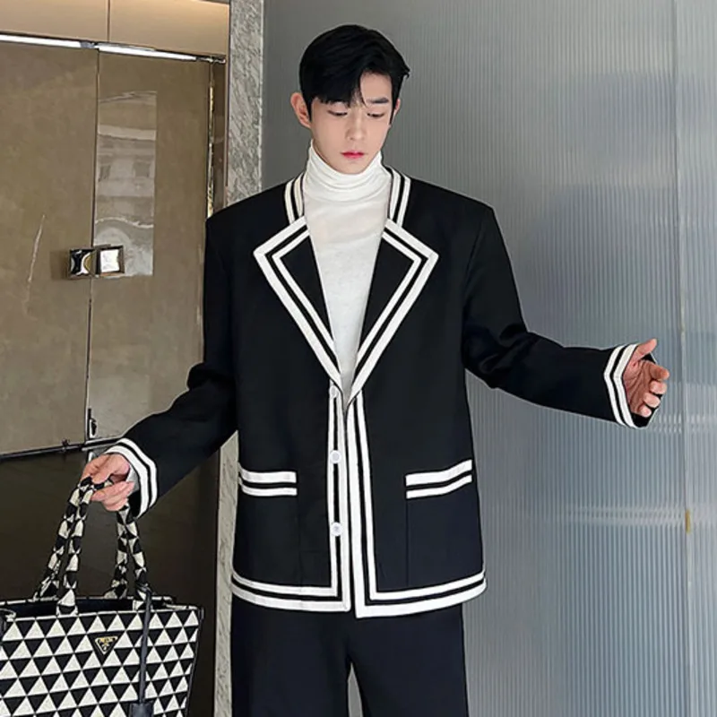 SYUHGFA moška Oblačila korejskem Slogu Naročila Color Priložnostne Obleko, Plašč 2024 Jeseni Novo Ohlapno Preprost Dolg Rokav Blazerji