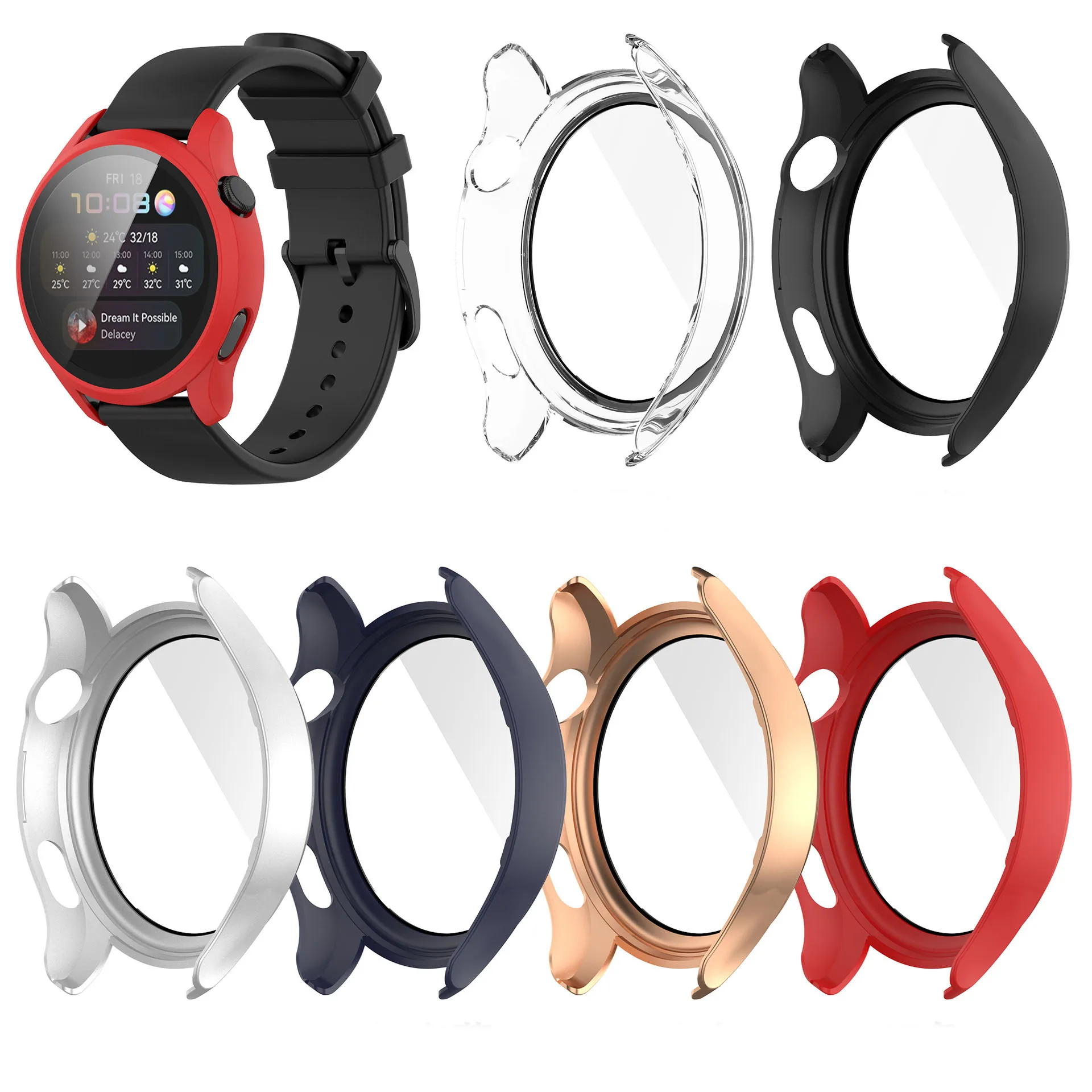 Težko Robu Lupine Polnim kozarcem Screen Protector Primeru Okvir Za Huawei Watch 3/3 Pro 48/46mm Smartwatch 3pro Odbijača Zaščitna Pokrova