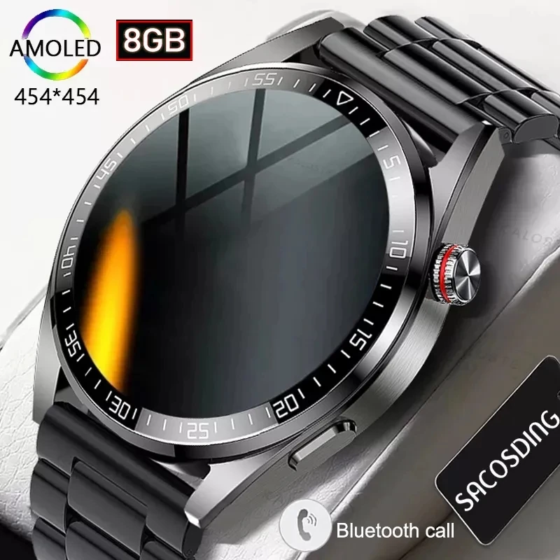 Ure 8G RAM 454*454 AMOLED SmartWatch Moški Vedno Prikaže Čas Bluetooth Klic Lokalne Glasbe Smartwatch Za Android ios Ura