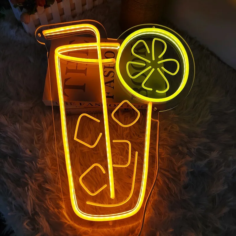 USB 5V Limonin Čaj Neon Znak Nočne Luči Lubenica Mleka Bubble Tea Restavracija, Kavarna Dekoracijo Wall Art Srčkan Neon Znak Svetlobe