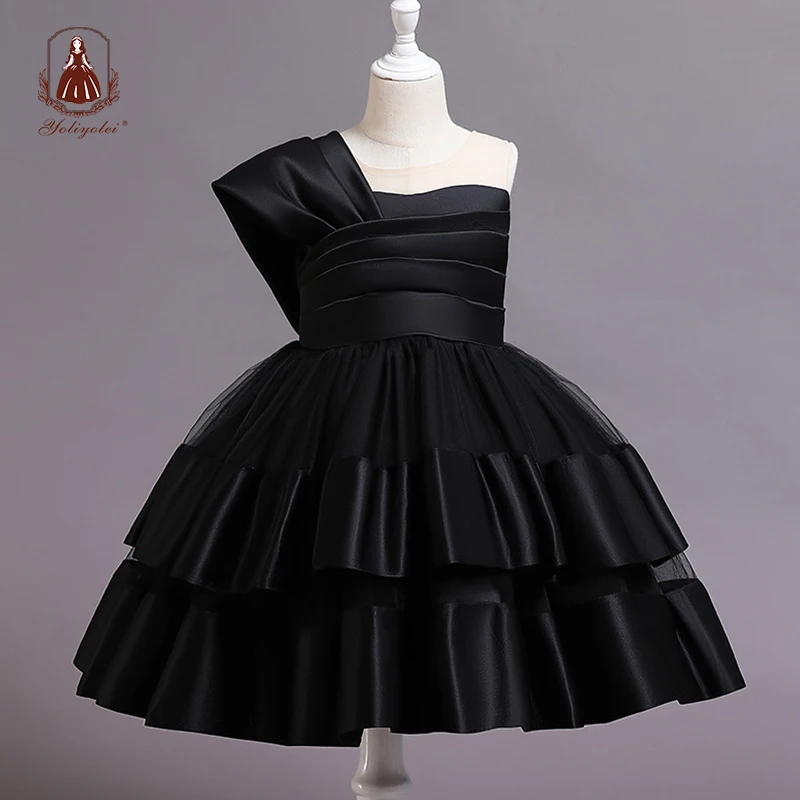 Yoliyolei Black Otroci Obleke Za Dekleta Asimetrični Elegantno Princesa Obleko Dekleta, Obleko Rojstni Obleke Otroci Oblačila