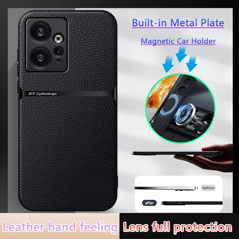 Za Xiaomi Redmi Opomba 12 4G 2023 Primeru Luksuznih Magnetna Avto Nosilec Primeru Telefon za Redmi OPOMBA 12 Note12 4G Mehko Usnje, Hrbtni Pokrovček