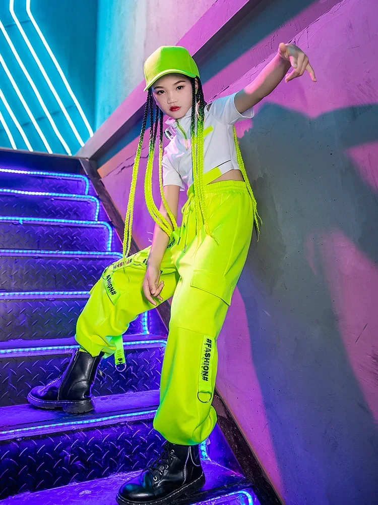 ZZL Otrok Hip-hop Modo Kul Dekle Jazz Ples Urban Dance Otrok Uspešnosti Oblačila Fluorescentno Zeleno Pantsuit