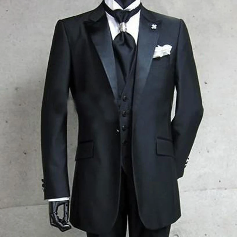 Črna Formalno Poroko Ženina Tuxedos Novo Dosegla Vrhunec River Meri Tri Kos Poslovnih Moških Obleko (Suknjič+Hlače+Telovnik)