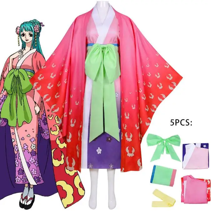Anime Kouzuki Hiyori Cosplay Kostum Wano Državi Prvi Lepoto Kimono Popolno Obleko Za Noč Čarovnic Japonski Wafuku